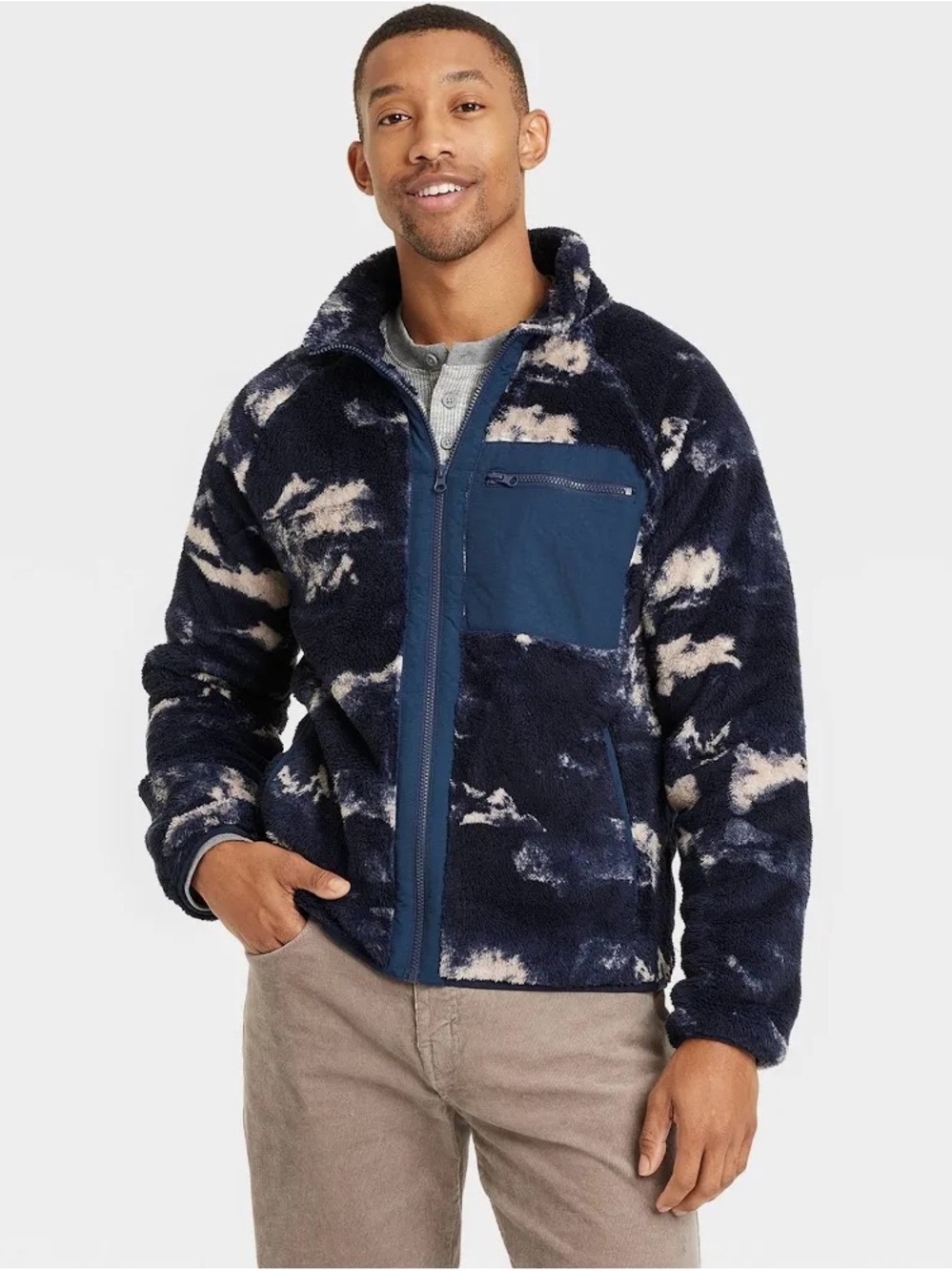 Men's Navy Cloud-Pattern Sherpa Jacket